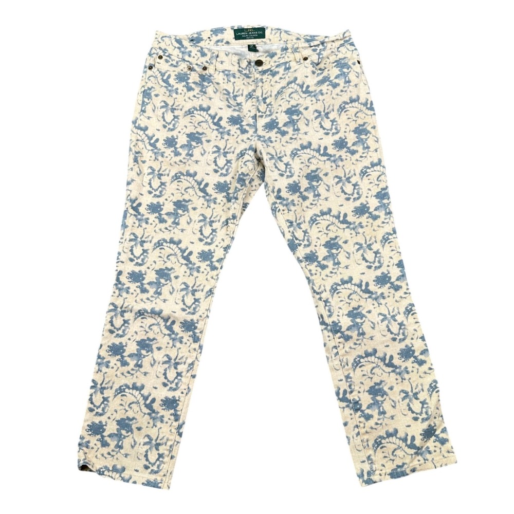 Y2K Lauren Ralph Lauren Petite Modern Straight Ankle Jeans 12P Blue Toile Floral